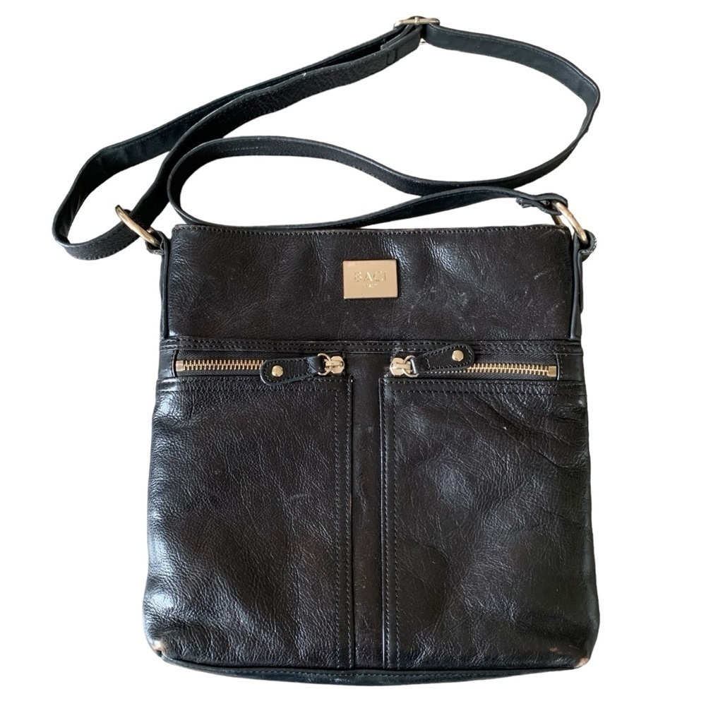 BACI Italy Black  Leather Crossbody Bag Purse Pink Heart Lining